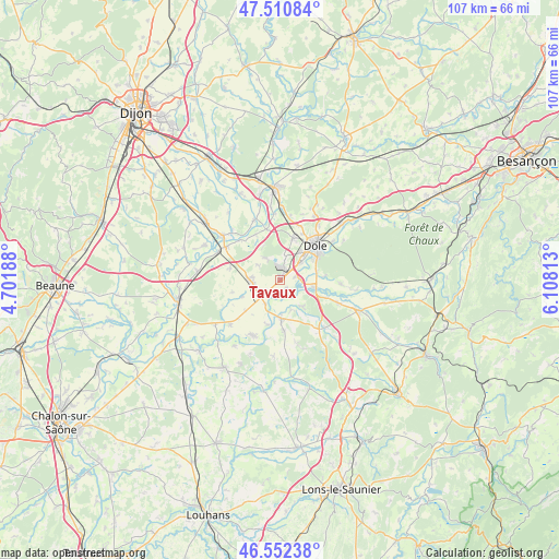 Tavaux on map
