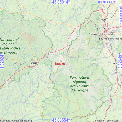 Tauves on map