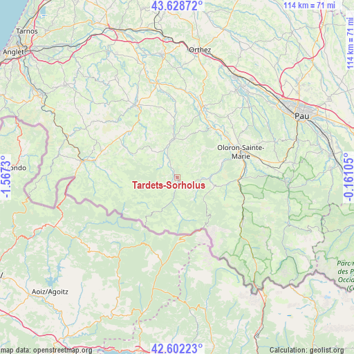 Tardets-Sorholus on map