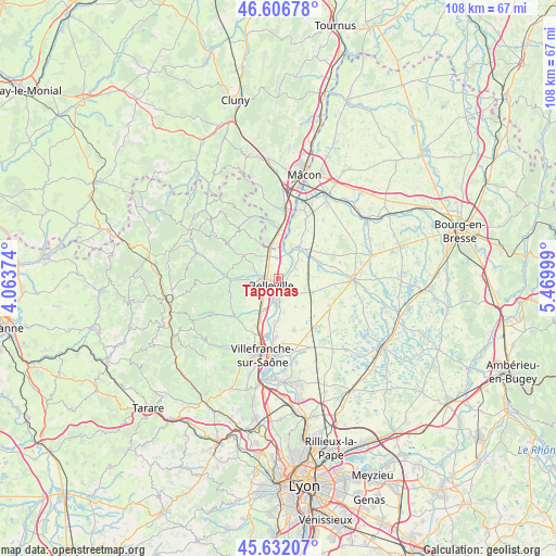 Taponas on map