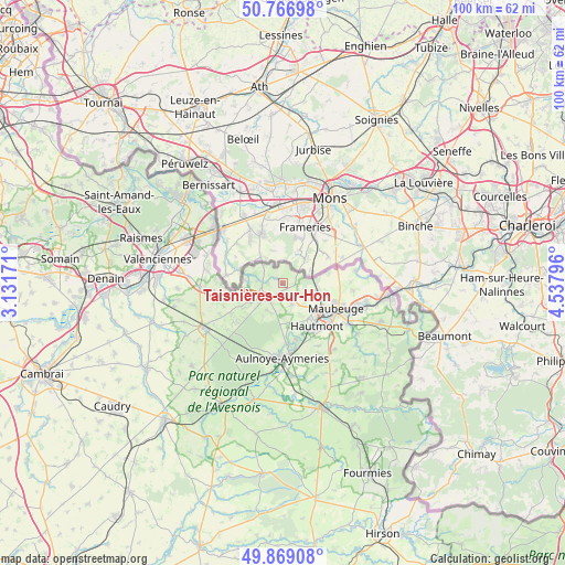 Taisnières-sur-Hon on map
