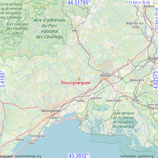 Souvignargues on map