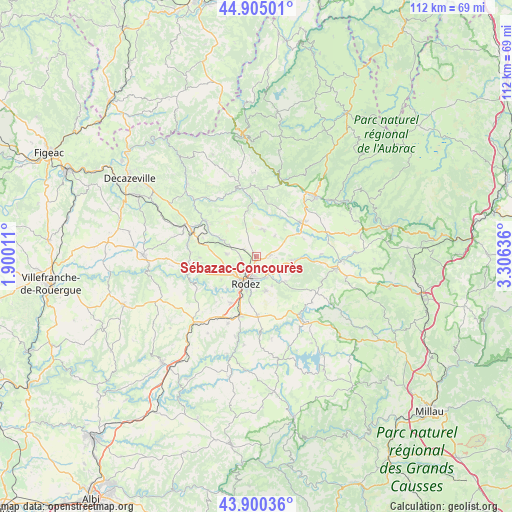 Sébazac-Concourès on map