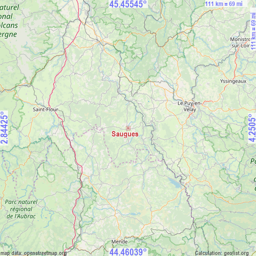 Saugues on map