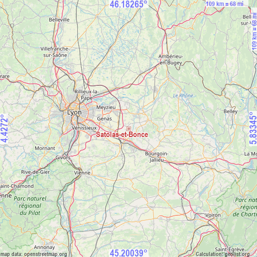 Satolas-et-Bonce on map