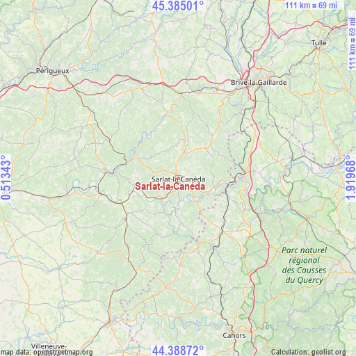 Sarlat-la-Canéda on map