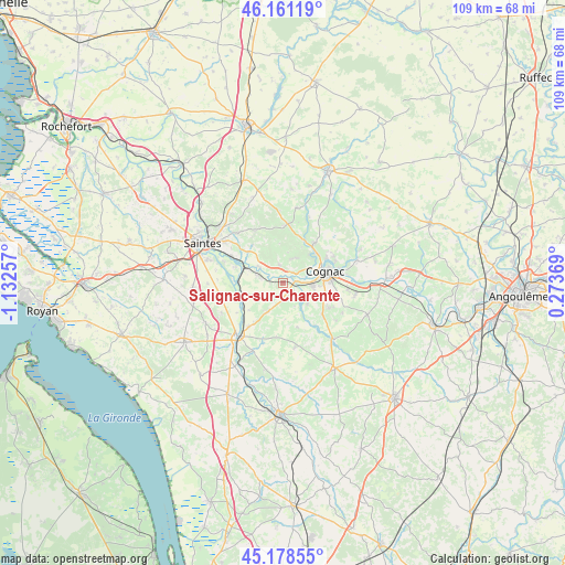 Salignac-sur-Charente on map