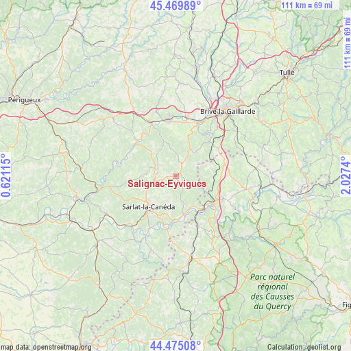 Salignac-Eyvigues on map