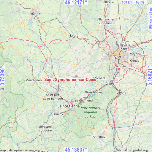 Saint-Symphorien-sur-Coise on map