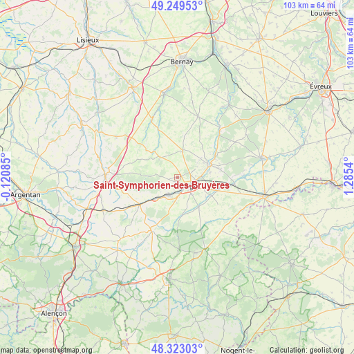 Saint-Symphorien-des-Bruyères on map