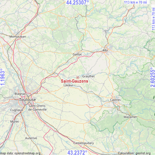 Saint-Gauzens on map