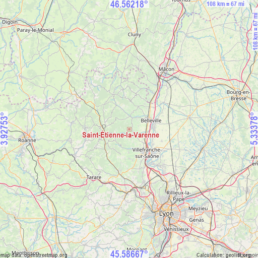 Saint-Étienne-la-Varenne on map