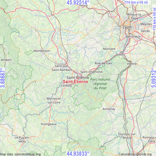 Saint-Étienne on map
