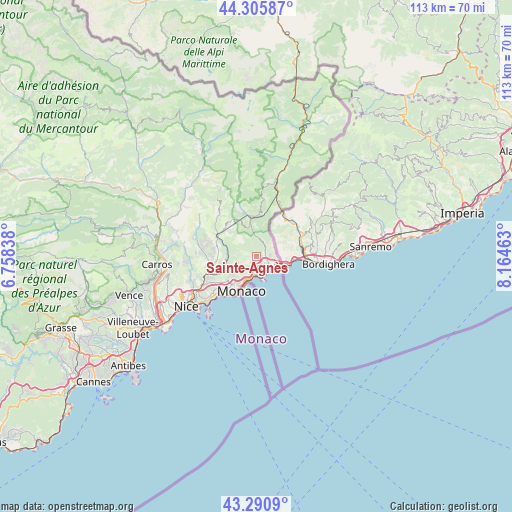 Sainte-Agnès on map