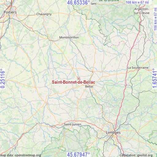 Saint-Bonnet-de-Bellac on map