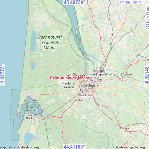 Saint-Aubin-de-Médoc on map