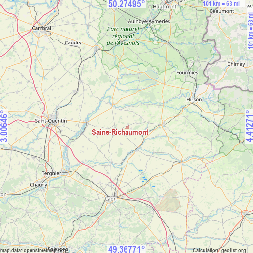 Sains-Richaumont on map