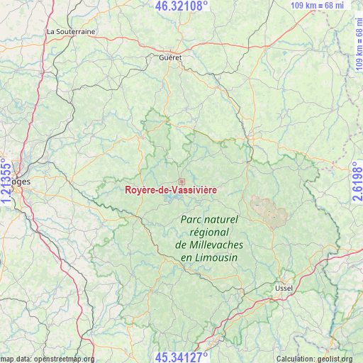 Royère-de-Vassivière on map
