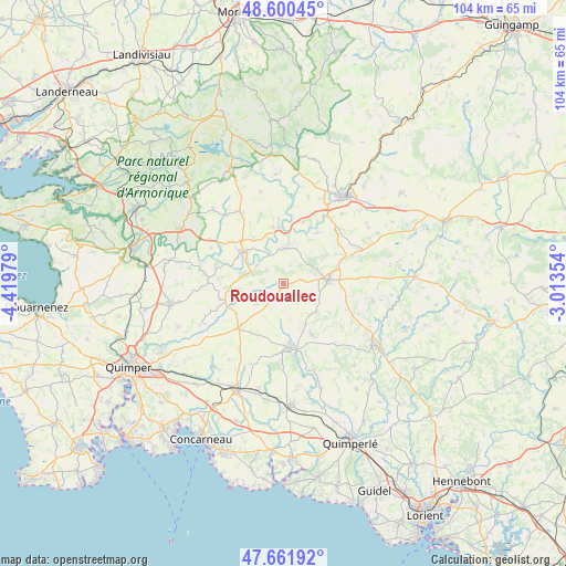 Roudouallec on map