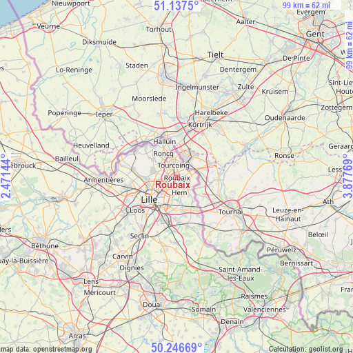 Roubaix on map