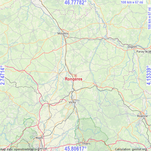 Rongères on map