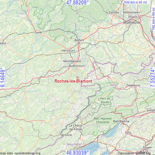 Roches-lès-Blamont on map