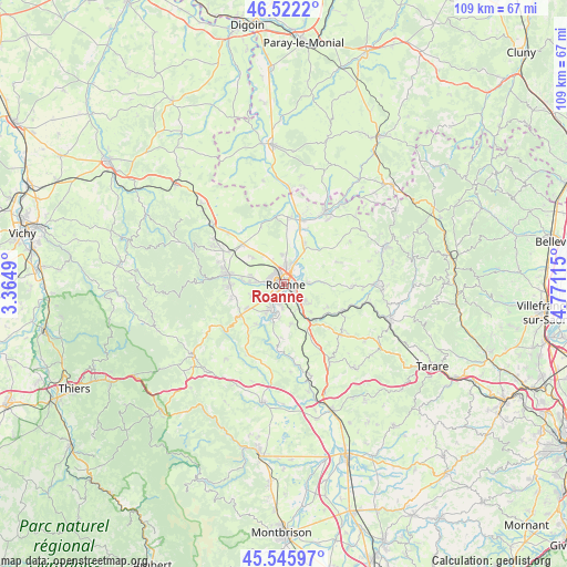 Roanne on map