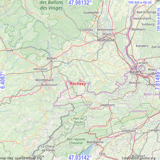 Réchésy on map