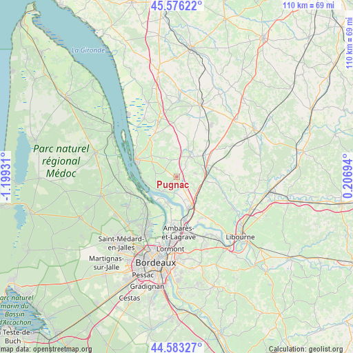 Pugnac on map