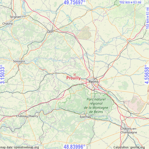 Prouilly on map