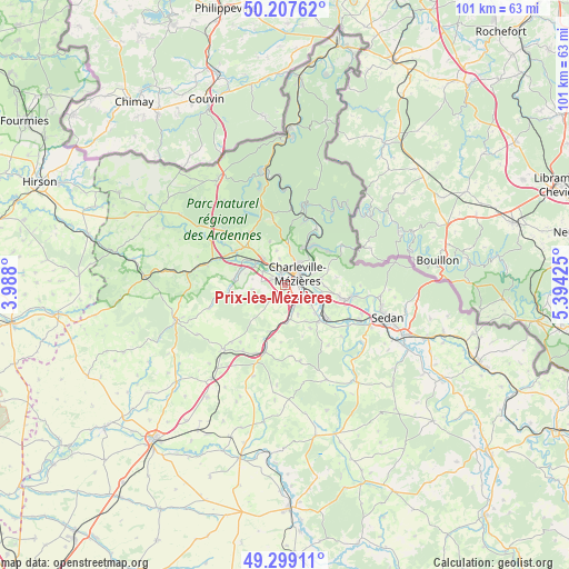 Prix-lès-Mézières on map