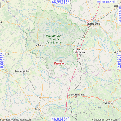 Prissac on map