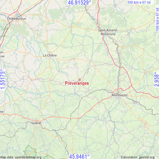 Préveranges on map