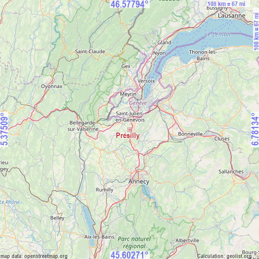 Présilly on map