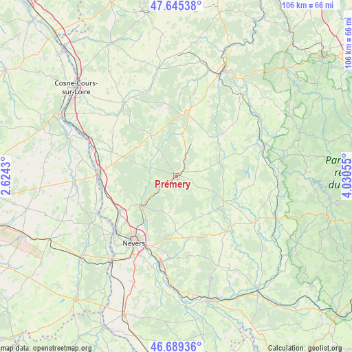 Prémery on map