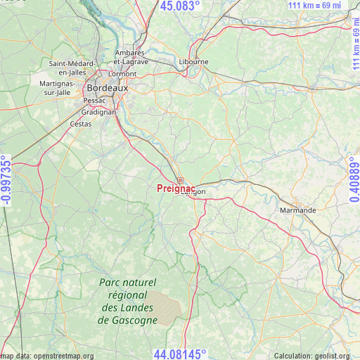 Preignac on map