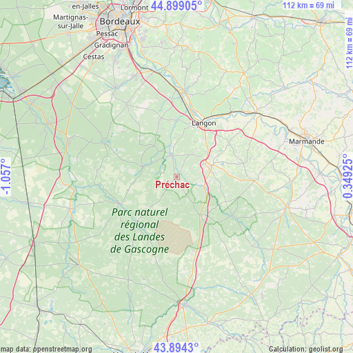 Préchac on map