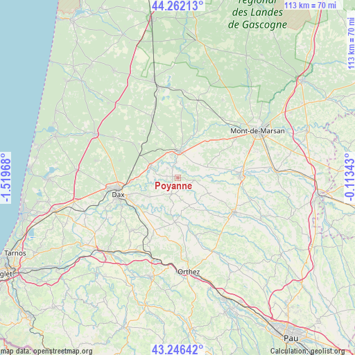 Poyanne on map