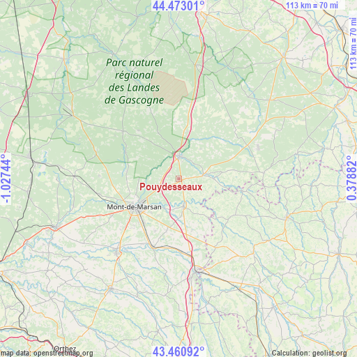 Pouydesseaux on map