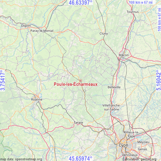 Poule-les-Écharmeaux on map