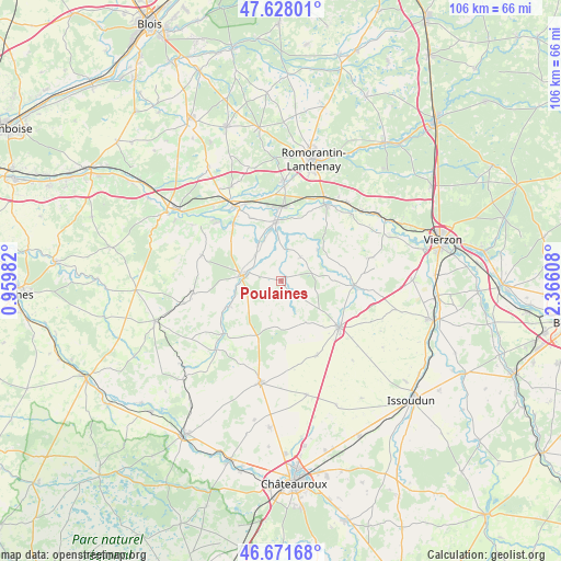 Poulaines on map