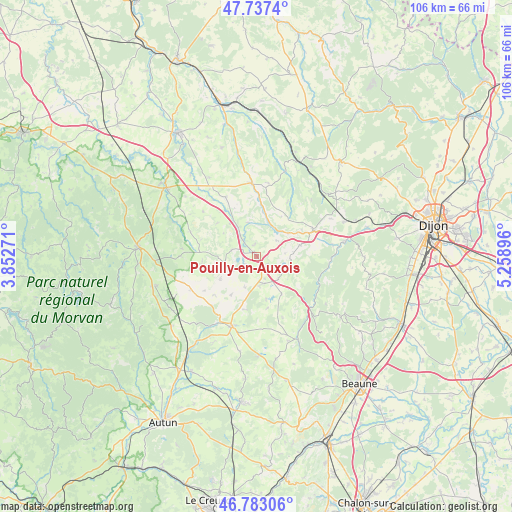 Pouilly-en-Auxois on map