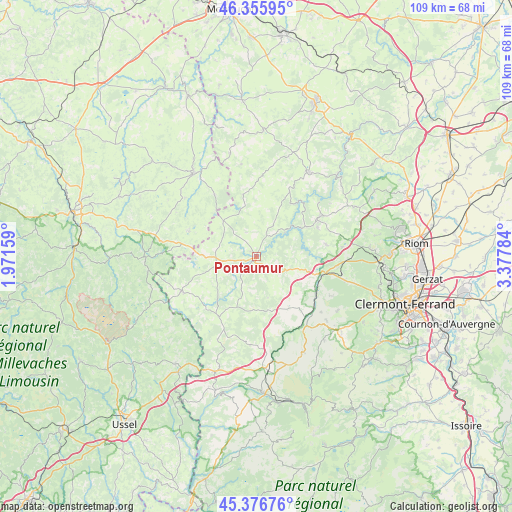 Pontaumur on map