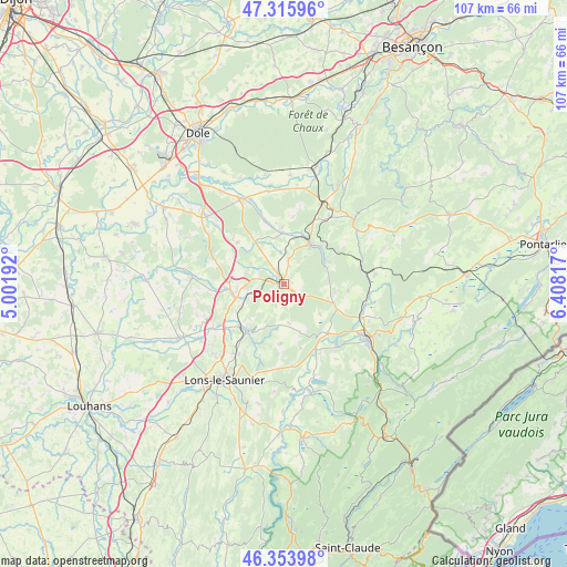 Poligny on map