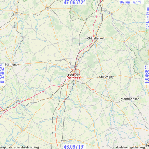 Poitiers on map