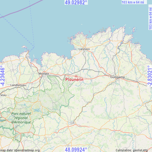 Plounérin on map