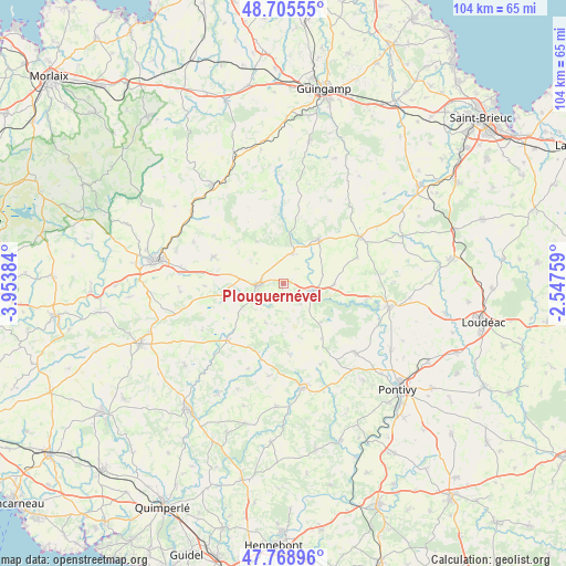 Plouguernével on map