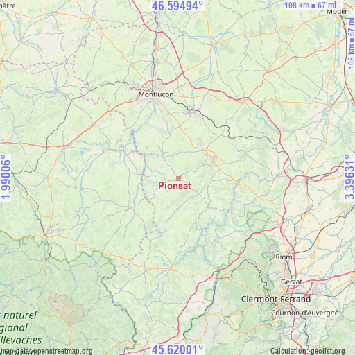 Pionsat on map