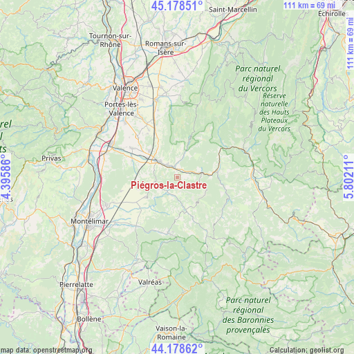 Piégros-la-Clastre on map
