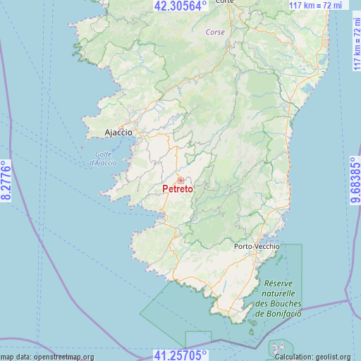 Petreto on map